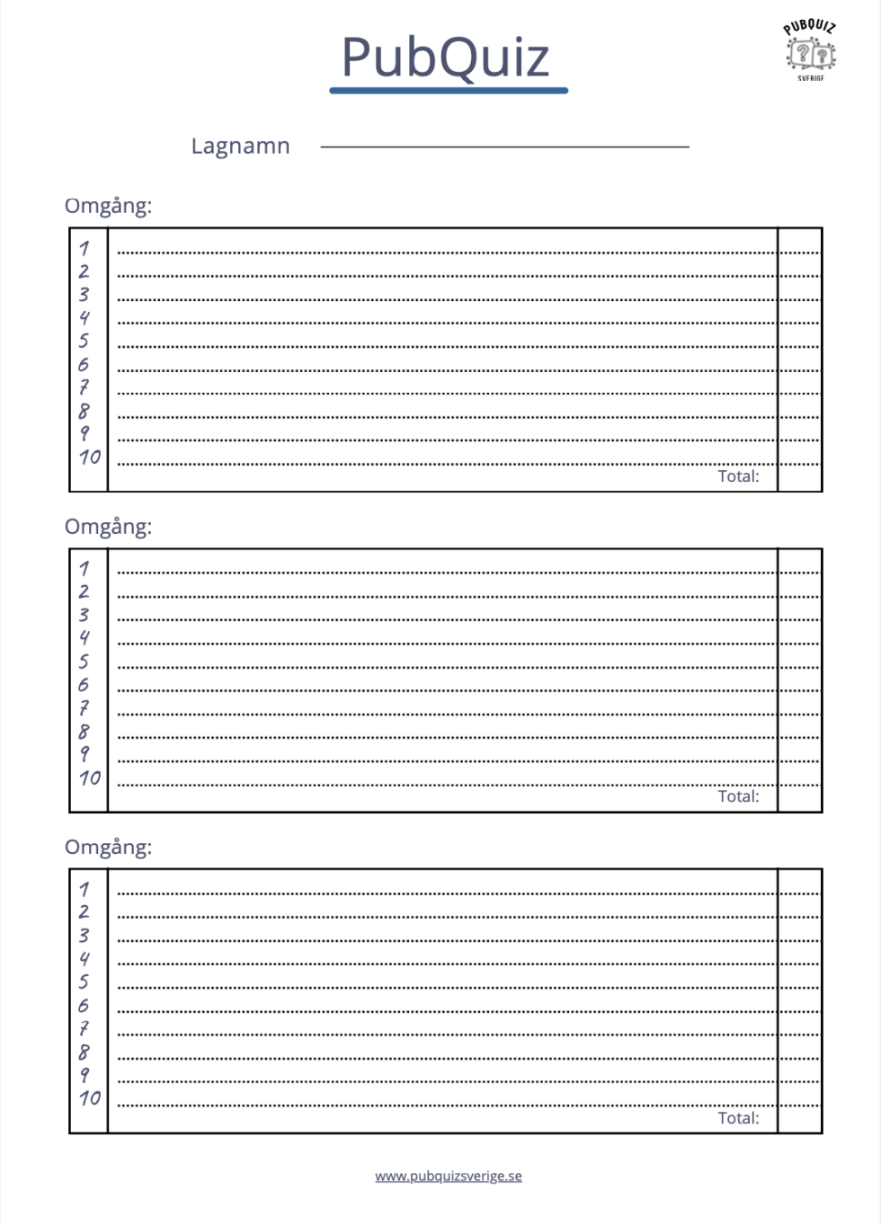 5x Gratis svarsformulär för PubQuiz: Ladda ner som PDF